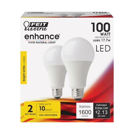 Feit Electric Feit Enhance A19 E26 (Medium) LED Bulb Bright White 100 Watt Equivalence 2 pk OM100/930CA10K2